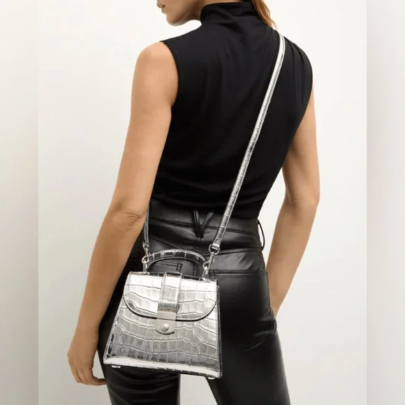 Veronica Beard Silver Croc-Embossed Handbag - Picture 2 of 4